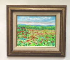Original 13x15”  Oil Painting Landscape Poppies Field  Frame Signed By Artist picture