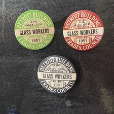 VINTAGE 1951 DETROIT BUILDING TRADES COUNCIL GLASS WORKERS PIN LOT OF 3 picture