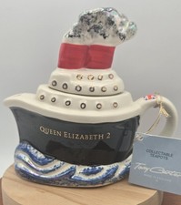 ​Tony Carter England Queen Elizabeth 2 QE2 Ship Collectible Teapot NWT Signed picture
