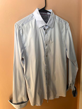 Ted Baker White Solid Modern Fit Dress Shirt 15.5 Long Sleeve Contrasting Trim picture