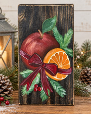 Primitive Apple Orange Christmas Hand Painted Reclaimed Wood Folk Art Wall Decor picture