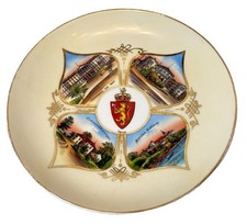Norway Oslo Antique Souvenir Jubilee 1914 Painted Gold Wall Plate picture