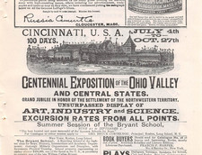 antique 1888 ad CENTENNIAL EXPOSITION of the OHIO VALLEY Cincinnati OH 100 Days picture