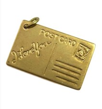 Vintage Charm I Love You Postcard Necklace Pendant Brass Jewelry Gift For Women picture