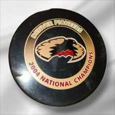 DU PIONEERS GAME USED PUCK 2004-05 SEASON SUPER RARE NCAA + COA NICE picture