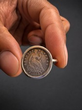 925 Sterling Silver 1853 Seated Liberty Half Dime Ring| Size 7  picture