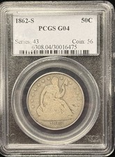 1862 S Seated Liberty Half Dollar, G04 PCGS (25624) picture