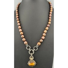 Vintage Barbara Bixby Necklace 18K Sterling Silver Tigers Eye Chocolate Pearls picture