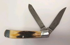 Bear & Son BBAR MGC USA made Stag Handle Damascus TRAPPER Pk. Knife RETIRED VTG picture
