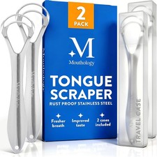 Mouthology 2pk Metal Tongue Scraper for Adults - Reduce Bad Breath Stainless picture