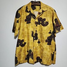 Vtg 1950s Tropicana Hawaii Shirt Cotton Tiki Mask Drum Ukulele Yellow Honolulu picture
