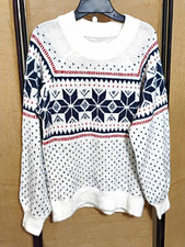 Abercrombie & Fitch Fair Isle Knit Crew Neck Pullover Sweater XS White Navy Red picture