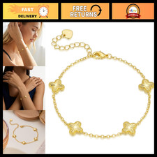 Dainty Clover Bracelet for Women - 14K Gold Adjustable Chain Lucky Jewelry picture