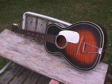 VINTAGE SILVERTONE ACOUSTIC GUITAR DAMAGED PARTS DECOR asis YOU RESTORE picture
