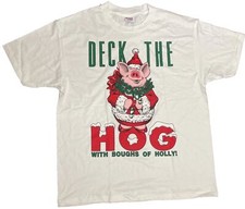 Rare VTG 90s Single Stitch T Shirt Hanes Deck The HOG With Boughs Of Holly Sz XL picture