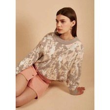 FRNCH Paris Women's Nadera Fuzzy Crew Knit Sweater in Pink/Grey/White MED/LG $98 picture