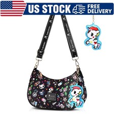 tokidoki Hobo Bag with Unicorno Keychain Cute Crescent Shoulder Bag Small Black picture