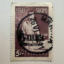 1942 EAST KARELIA OVERPRINT STAMP #N21 WITH INTERESTING SON CANCEL picture