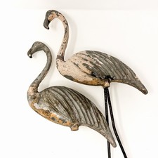 Pair Vintage 1950s Cast Aluminum Lawn Flamingos Garden Statues 10” Original Legs picture