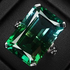 Estate Bi Color Blue Green Tourmaline 18.10Ct 925 Sterling Silver Handmade Rings picture
