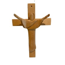 Vtg Hand Carved Wooden Crucifix Risen Christ 10 Inches Jesus picture