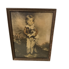 Vintage Master Simpson Framed Print Boy Holding Dog Arthur Devis Sepia Wall Art  picture