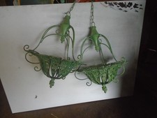 Gorgeous Pair of Enameled Heavy Metal Hanging Basket Planters picture