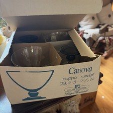 VTG NIB Luigi Bormioli Canova Coppa Sundae Italy glass Set 4 PcBlue Light Music picture