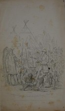 Antique 1840's Native American Engraving Art George Catlin Painting Native picture