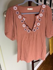 Madewell Lightspun Embroidered Top Womens S Warm Umber Flutter Sleeve NG597 picture