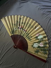 Vintage Hand Painted Wooden Fan Flowers & Ducks Theme picture