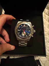 Versace Chronograph Men's Blue Dial Quartz Watch 44mm Steel Bracelet Box picture