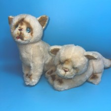 Vintage Pair Mohair Siamese Cat 1950s Plush Laying Sitting No ID See desc picture