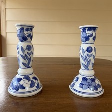  Vintage Blue & White Porcelain Candlestick Holders – Pair picture
