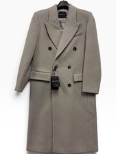 Mango MNG Selection Womens M Double Breasted Longline Wool Blend Coat Taupe NWT picture