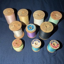 Lot of 11 Vintage Wooden Spools Assorted Threads. Belding Corticelli +  Various  picture