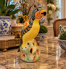 Vintage Italian Style Majolica Ceramic Parrot Bird Figurine Chinoiserie 9.5” picture