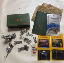 Vintage Singer Sewing Machine Parts Lot Various Parts book Needle BOx picture