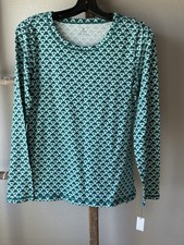 Talbots T-shirt Top Size Small Navy Green Graphic Long Sleeve Cotton Preppy NWT picture