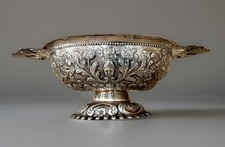 Antique H.J. WILM Silver Brandy Statement Bowl Hanau Repousse Birds Masks 9.5” W picture