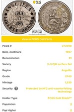 1967 Anguilla Liberty Dollar Overstruck on Silver 1926 Peru One Sol PCGS XF40 picture