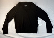 Athleta Alpine Collar Sweater Merino Wool Cashmere Medium Black Preppy NWT picture
