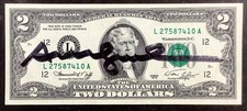Authentic 1976 $2 Bicentennial Dollar Bill  - Andy Warhol Hand Signed Signature picture