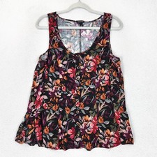 Torrid Shirt Womens 0 XL Black Floral Scoop Neck Tank Top Button Front Peplum picture