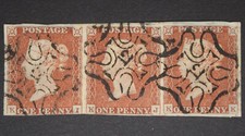 GB SG8m-No.12 1841 QV 1d Red-Brown, Numeral 12, Stripx3, Fine Used, c.£1050 picture