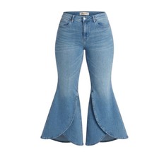 Shyanne Petal Hem Flare Jeans Light Wash Denim Bell Bottom Western Size 33 Short picture