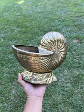 Brass Shell Vase Planter Home Decor Vintage MCM 8.5” Tall 9” Wide picture