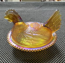 vintage Indiana Glass amber iridescent/marigold carnival glass 7-inch 