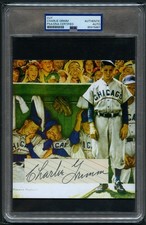Charlie Grimm signed auto 5.5x6.5 Custom Cut Norman Rockwell Cubs Painting PSA picture