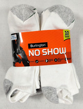 Burlington Men's Comfort Athletic No Show Socks 10 pairs Large 6-12 White picture